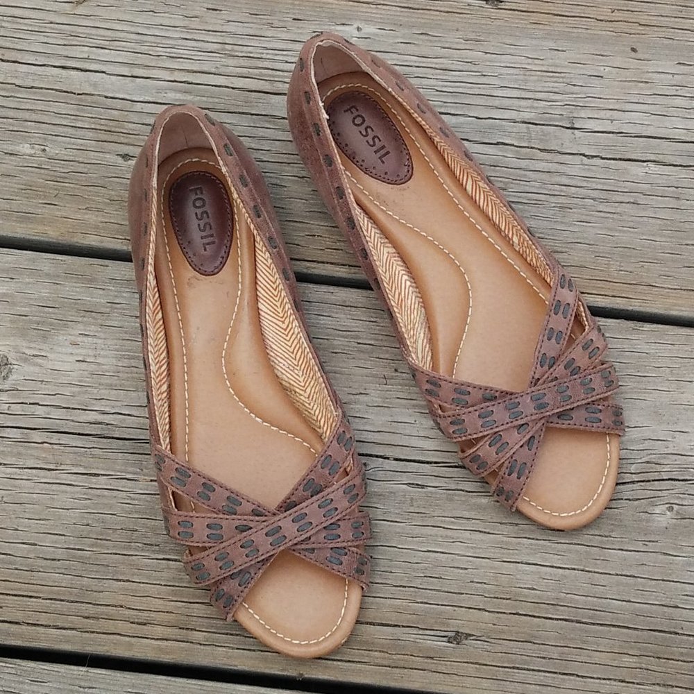 Fossil Leather Open Toe Flats